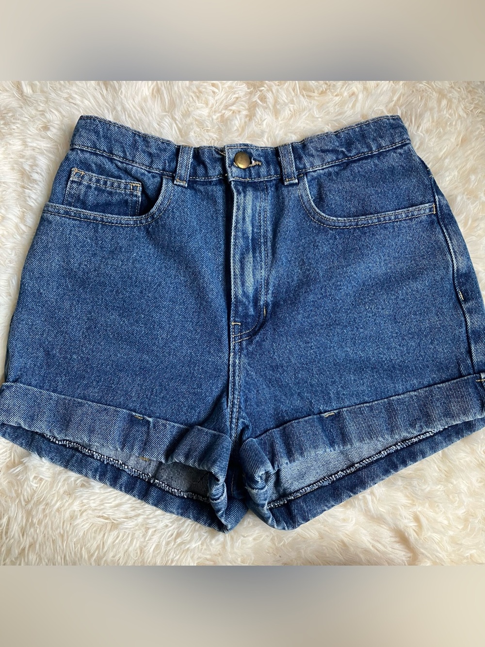 American Apparel Cuffed High Waisted Denim Shorts